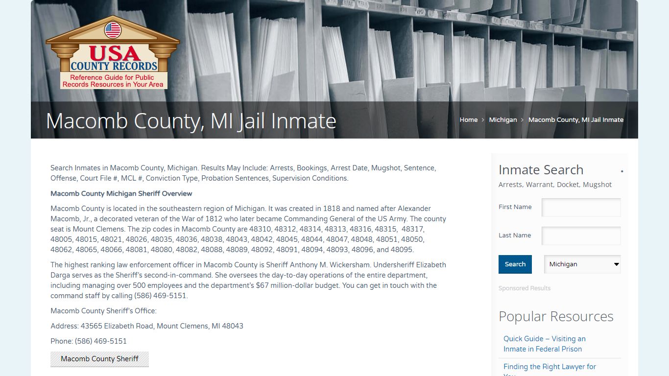Macomb County, MI Jail Inmate | Name Search